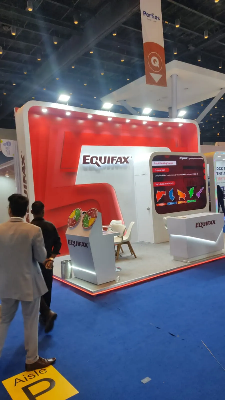 Equifax-branded exhibition stand with meeting furniture