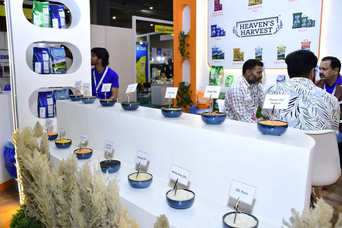 Olam exhibition counter with products on display